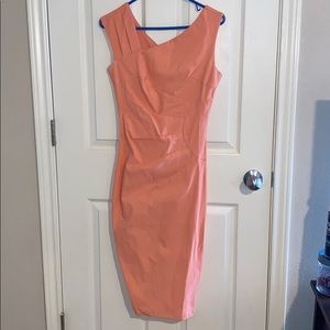 Coral sleeveless wear to work dress